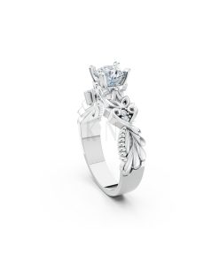 Nhẫn đính hôn R220 thiết kế hoa lá tinh xảo nổi bật nữ tính màu vàng trắng White Gold vàng sáng, đường nét sắc sảo, tinh tế