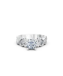 Nhẫn đính hôn R220 thiết kế hoa lá tinh xảo nổi bật nữ tính màu vàng trắng White Gold vàng sáng bóng, thiết kế trẻ trung