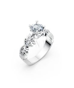 Nhẫn đính hôn R220 thiết kế hoa lá tinh xảo nổi bật nữ tính màu vàng trắng White Gold kiểu dáng hiện đại, nổi bật