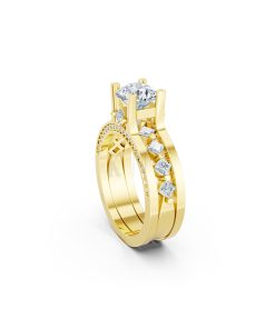 Nhẫn đính hôn R221 thiết kế thân nhẫn đính đá vuông tinh xảo màu Vàng Gold vàng 10K/14K/18K/607 đính đá nhỏ, thanh lịch