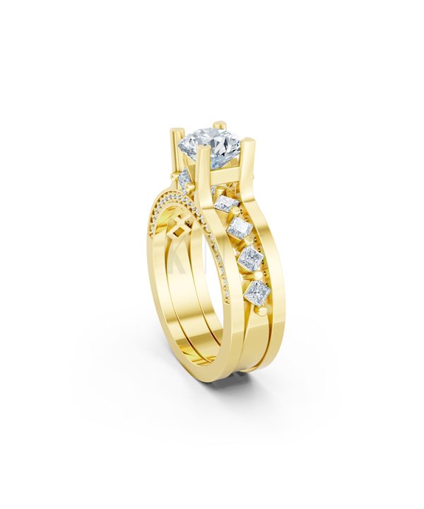 Nhẫn đính hôn R221 thiết kế thân nhẫn đính đá vuông tinh xảo màu Vàng Gold vàng 10K/14K/18K/607 đính đá nhỏ, thanh lịch