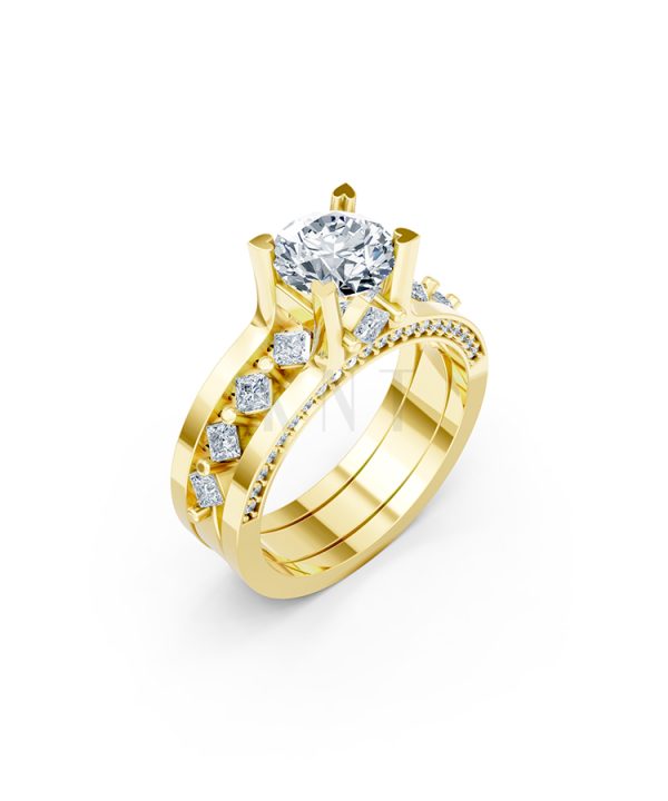 Nhẫn đính hôn R221 thiết kế thân nhẫn đính đá vuông tinh xảo màu Vàng Gold thiết kế tinh tế, sang trọng