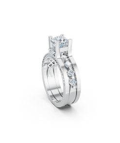 Nhẫn đính hôn R221 thiết kế thân nhẫn đính đá vuông tinh xảo màu vàng trắng White Gold vàng sáng, đường nét sắc sảo, tinh tế