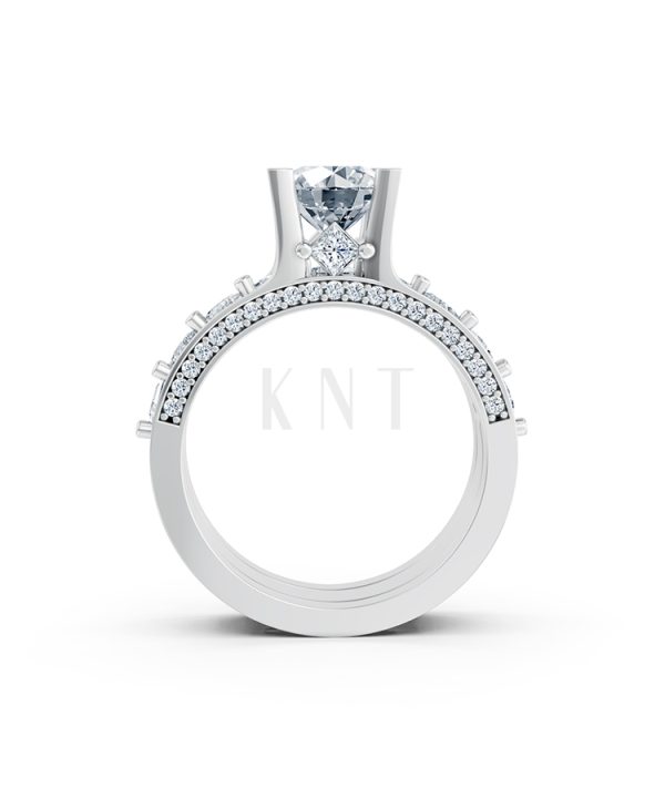 Nhẫn đính hôn R221 thiết kế thân nhẫn đính đá vuông tinh xảo màu vàng trắng White Gold kiểu dáng cá tính, hiện đại