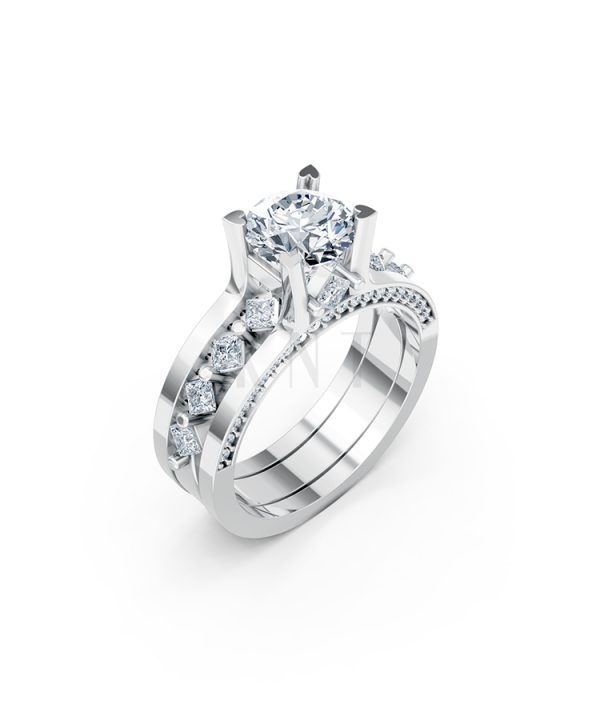 Nhẫn đính hôn R221 thiết kế thân nhẫn đính đá vuông tinh xảo màu vàng trắng White Gold kiểu dáng hiện đại, nổi bật