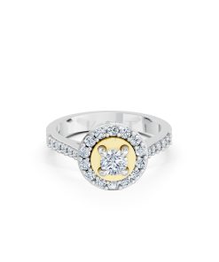 Nhẫn đính hôn đá US R227 ổ tròn hai tầng đá rực rỡ phối màu Dual Color vàng đẹp, họa tiết hình học, độc đáo