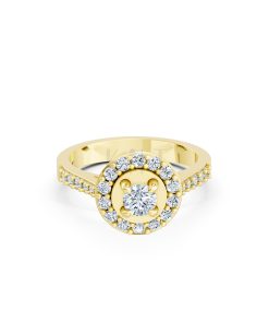 Nhẫn đính hôn đá US R227 ổ tròn hai tầng đá rực rỡ màu Vàng Gold mặt nhẫn chạm khắc tinh xảo, độc đáo