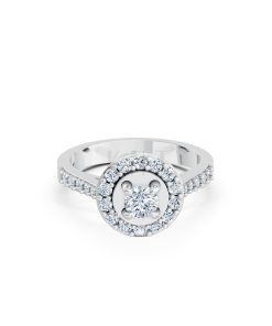 Nhẫn đính hôn đá US R227 ổ tròn hai tầng đá rực rỡ màu vàng trắng White Gold vàng sáng bóng, thiết kế trẻ trung