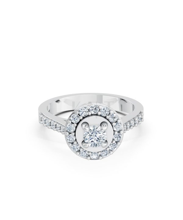 Nhẫn đính hôn đá US R227 ổ tròn hai tầng đá rực rỡ màu vàng trắng White Gold vàng sáng bóng, thiết kế trẻ trung