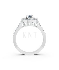 Nhẫn đính hôn đá US R227 ổ tròn hai tầng đá rực rỡ màu vàng trắng White Gold vàng sáng, đường nét sắc sảo, tinh tế