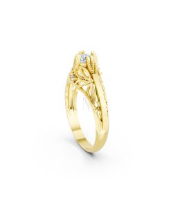 Nhẫn đính hôn R234 thiết kế cổ điển chạm khắc tinh xảo màu Vàng Gold đính đá trắng, thiết kế phá cách, sang trọng