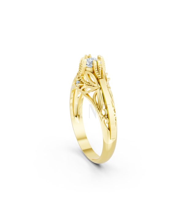 Nhẫn đính hôn R234 thiết kế cổ điển chạm khắc tinh xảo màu Vàng Gold đính đá trắng, thiết kế phá cách, sang trọng