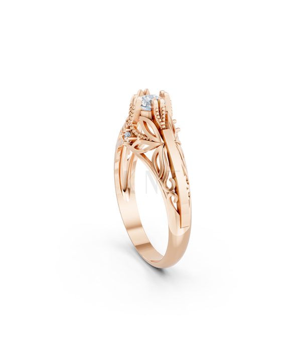 Nhẫn đính hôn R234 thiết kế cổ điển chạm khắc tinh xảo màu vàng hồng Rose Gold cặp đôi, phong cách trẻ trung, nổi bật
