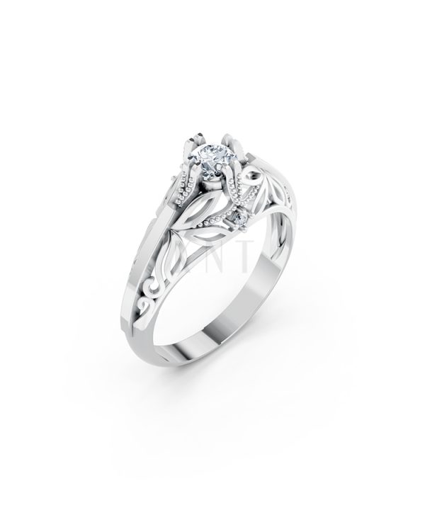 Nhẫn đính hôn R234 thiết kế cổ điển chạm khắc tinh xảo màu vàng trắng White Gold kiểu dáng hiện đại, nổi bật