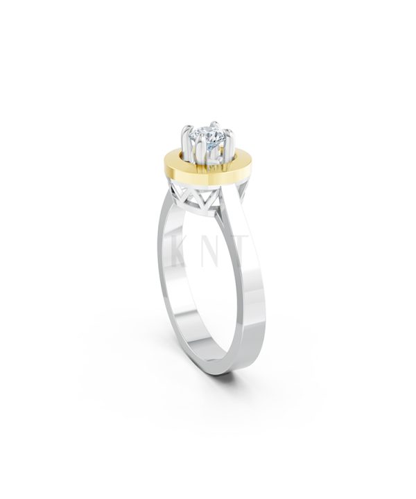 Nhẫn đính hôn đá US R235 đính đá chủ tròn tượng trưng mặt trời phối màu Dual Color vàng đẹp, họa tiết hình học, độc đáo