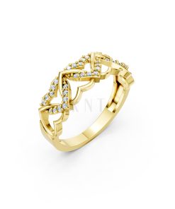 Nhẫn đính hôn đá US R238 họa tiết trái tim đính đá tinh xảo màu Vàng Gold thiết kế tinh tế, sang trọng