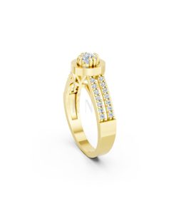 Nhẫn đính hôn đá cao cấp R239 thiết kế hai hàng đá tấm nổi bật màu Vàng Gold vàng 10K/14K/18K/607 đính đá nhỏ, thanh lịch