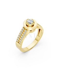 Nhẫn đính hôn đá cao cấp R239 thiết kế hai hàng đá tấm nổi bật màu Vàng Gold thiết kế tinh tế, sang trọng