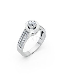Nhẫn đính hôn đá cao cấp R239 thiết kế hai hàng đá tấm nổi bật màu vàng trắng White Gold kiểu dáng hiện đại, nổi bật