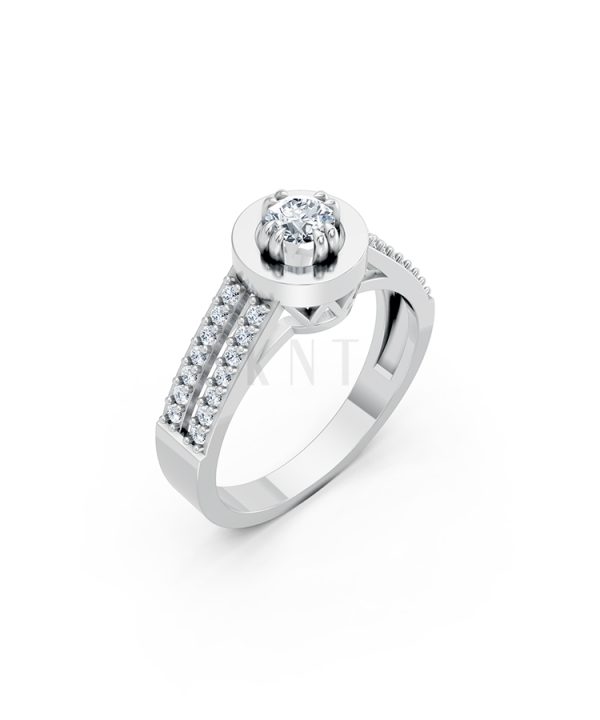 Nhẫn đính hôn đá cao cấp R239 thiết kế hai hàng đá tấm nổi bật màu vàng trắng White Gold kiểu dáng hiện đại, nổi bật