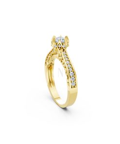 Nhẫn đính hôn R240 màu Vàng Gold đính đá trắng, thiết kế phá cách, sang trọng