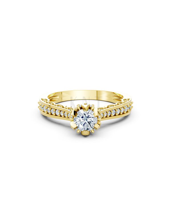 Nhẫn đính hôn R240 màu Vàng Gold vàng 10K/14K/18K/607 đính đá nhỏ, thanh lịch