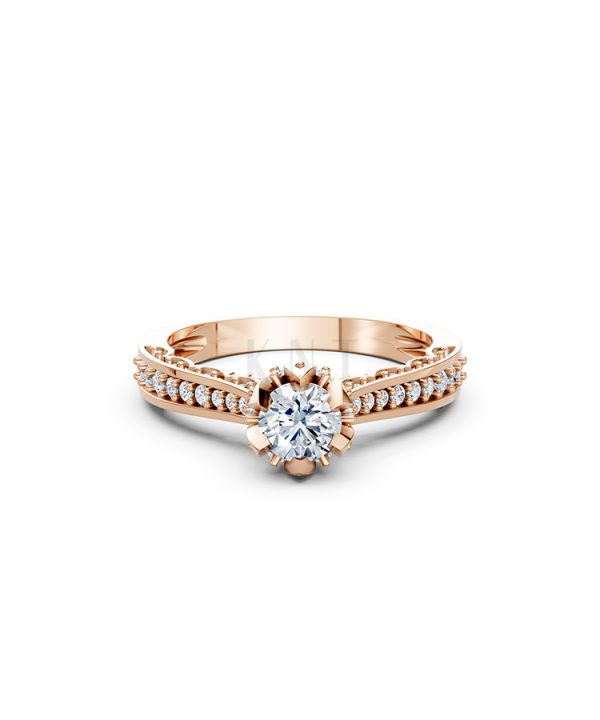 Nhẫn đính hôn R240 màu vàng hồng Rose Gold thiết kế đối xứng, phong cách, ấn tượng