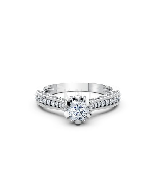 Nhẫn đính hôn R240 màu vàng trắng White Gold vàng sáng bóng, thiết kế trẻ trung