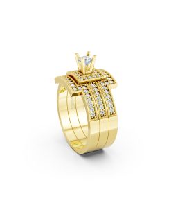 NHẪN ĐÍNH HÔN ĐÁ US - R242 - TINH XẢO, PHONG CÁCH màu Vàng Gold đính đá trắng, thiết kế phá cách, sang trọng