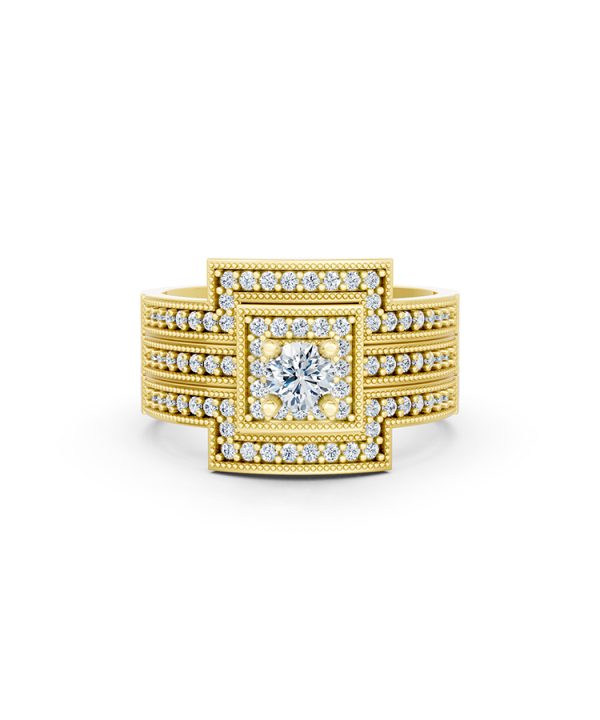 NHẪN ĐÍNH HÔN ĐÁ US - R242 - TINH XẢO, PHONG CÁCH màu Vàng Gold mặt nhẫn chạm khắc tinh xảo, độc đáo