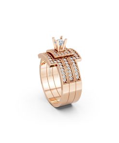 NHẪN ĐÍNH HÔN ĐÁ US - R242 - TINH XẢO, PHONG CÁCH màu vàng hồng Rose Gold thiết kế đối xứng, phong cách, ấn tượng