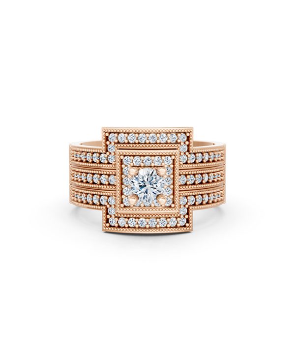 NHẪN ĐÍNH HÔN ĐÁ US - R242 - TINH XẢO, PHONG CÁCH màu vàng hồng Rose Gold vàng đẹp, họa tiết hình học, độc đáo