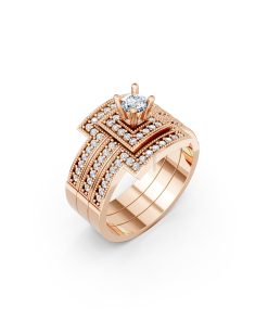 NHẪN ĐÍNH HÔN ĐÁ US - R242 - TINH XẢO, PHONG CÁCH màu vàng hồng Rose Gold họa tiết ấn tượng, cá tính