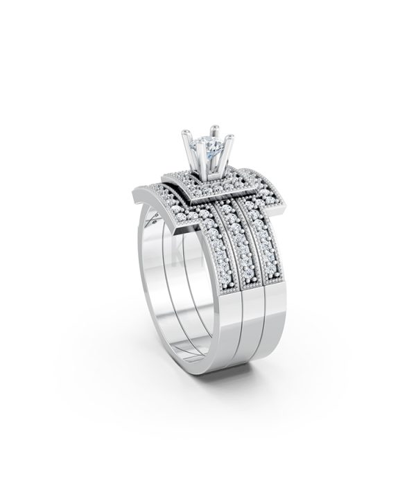 NHẪN ĐÍNH HÔN ĐÁ US - R242 - TINH XẢO, PHONG CÁCH màu vàng trắng White Gold vàng sáng bóng, thiết kế trẻ trung