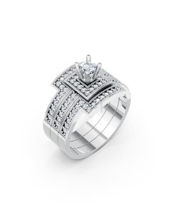 NHẪN ĐÍNH HÔN ĐÁ US - R242 - TINH XẢO, PHONG CÁCH màu vàng trắng White Gold kiểu dáng hiện đại, nổi bật