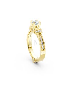 Nhẫn đính hôn R255 chạm khắc tỉ mỉ đính đá tấm cuốn hút màu Vàng Gold đính đá trắng, thiết kế phá cách, sang trọng
