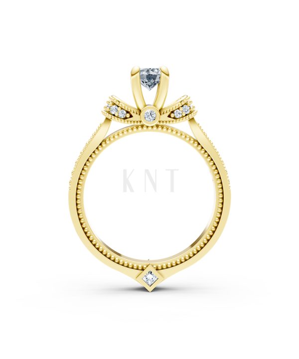 Nhẫn đính hôn R255 chạm khắc tỉ mỉ đính đá tấm cuốn hút màu Vàng Gold vàng 10K/14K/18K/607 đính đá nhỏ, thanh lịch