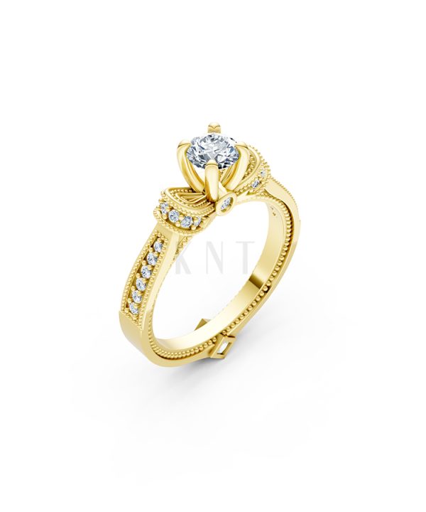 Nhẫn đính hôn R255 chạm khắc tỉ mỉ đính đá tấm cuốn hút màu Vàng Gold thiết kế tinh tế, sang trọng