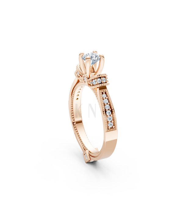 Nhẫn đính hôn R255 chạm khắc tỉ mỉ đính đá tấm cuốn hút màu vàng hồng Rose Gold cặp đôi, phong cách trẻ trung, nổi bật