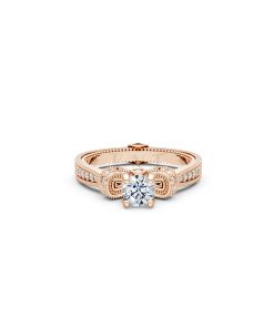 Nhẫn đính hôn R255 chạm khắc tỉ mỉ đính đá tấm cuốn hút màu vàng hồng Rose Gold vàng đẹp, họa tiết hình học, độc đáo