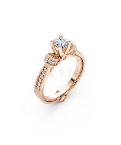 Nhẫn đính hôn R255 chạm khắc tỉ mỉ đính đá tấm cuốn hút màu vàng hồng Rose Gold họa tiết ấn tượng, cá tính