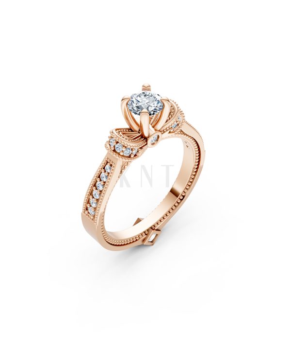 Nhẫn đính hôn R255 chạm khắc tỉ mỉ đính đá tấm cuốn hút màu vàng hồng Rose Gold họa tiết ấn tượng, cá tính