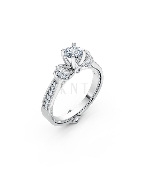 Nhẫn đính hôn R255 chạm khắc tỉ mỉ đính đá tấm cuốn hút màu vàng trắng White Gold kiểu dáng hiện đại, nổi bật