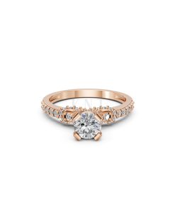 Nhẫn đính hôn R256 màu vàng hồng Rose Gold thiết kế đối xứng, phong cách, ấn tượng