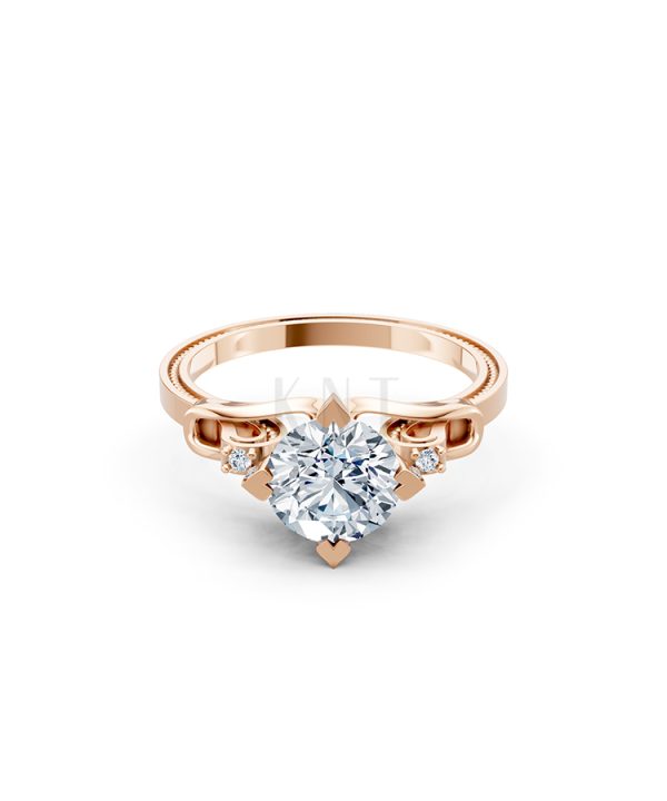 Nhẫn đính hôn R259 màu vàng hồng Rose Gold vàng đẹp, họa tiết hình học, độc đáo