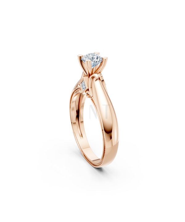 Nhẫn đính hôn R261 màu vàng hồng Rose Gold vàng đẹp, họa tiết hình học, độc đáo