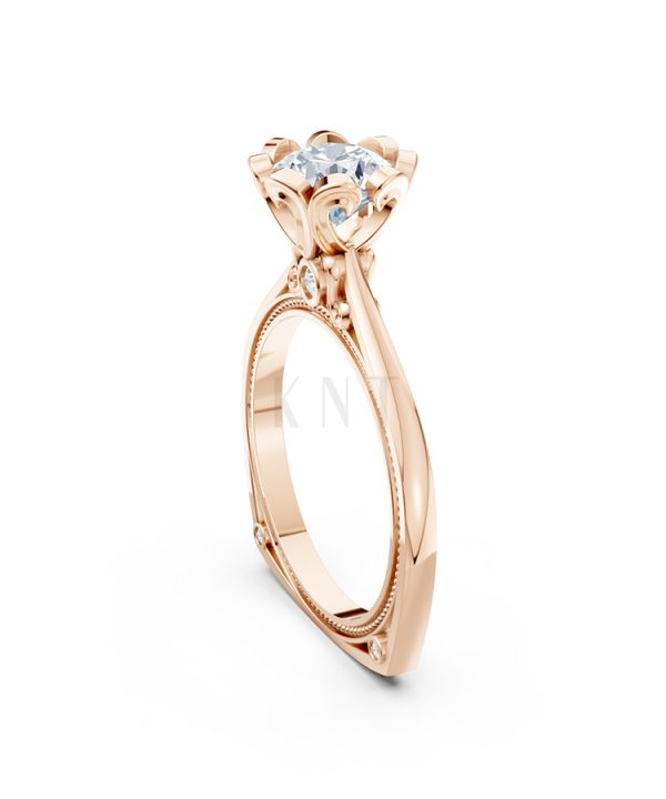 Nhẫn đính hôn R263 thiết kế đoá hoa nở rộ nổi bật, thanh lịch màu vàng hồng Rose Gold vàng đẹp, họa tiết hình học, độc đáo