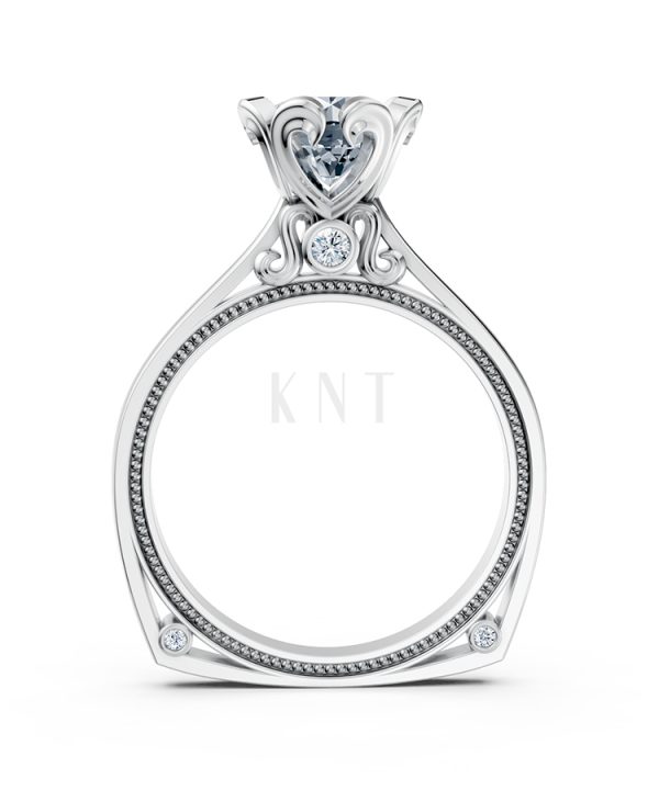 Nhẫn đính hôn R263 thiết kế đoá hoa nở rộ nổi bật, thanh lịch màu vàng trắng White Gold vàng sáng, đường nét sắc sảo, tinh tế