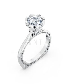 Nhẫn đính hôn R263 thiết kế đoá hoa nở rộ nổi bật, thanh lịch màu vàng trắng White Gold kiểu dáng hiện đại, nổi bật