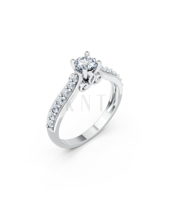 Nhẫn đính hôn R269 màu vàng trắng White Gold kiểu dáng hiện đại, nổi bật